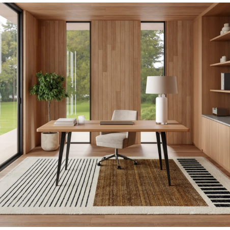 Beige Block Striped Rug