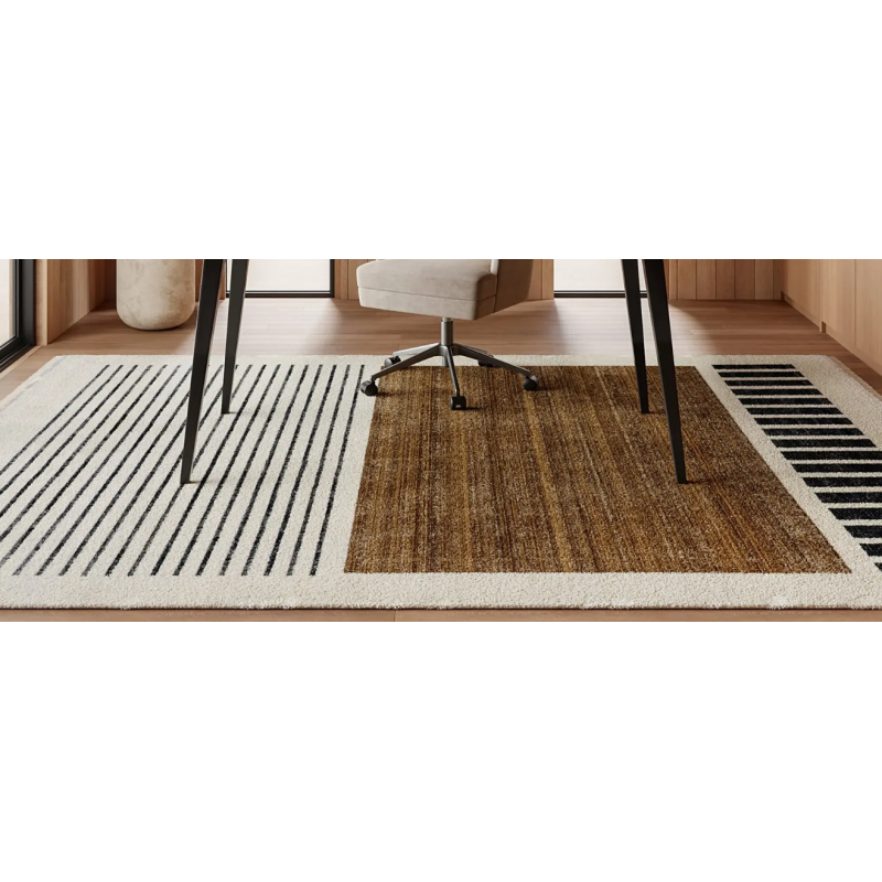 Beige Block Striped Rug