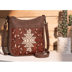 TW Pattern Tooled Collection Crossbody Bag - Brown