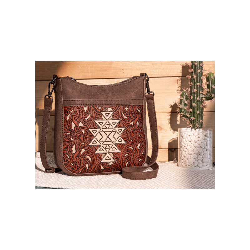TW Pattern Tooled Collection Crossbody Bag - Brown TW Pattern Tooled Collection Crossbody Bag - Brown