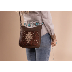 TW Pattern Tooled Collection Crossbody Bag - Brown
