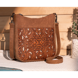 TW Pattern Tooled Collection Crossbody Bag - Coffee