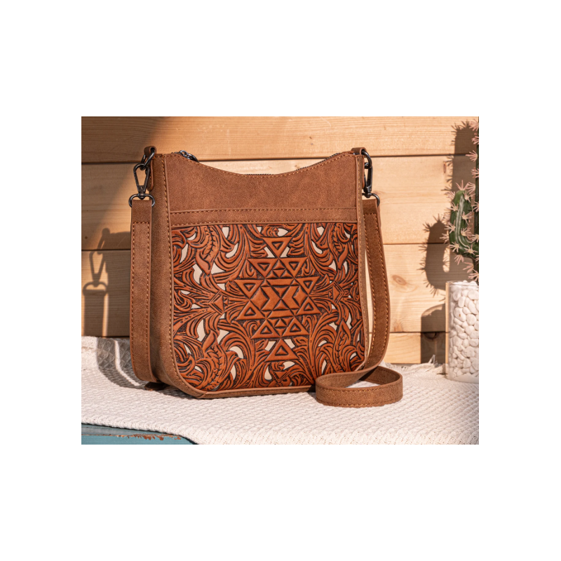 TW Pattern Tooled Collection Crossbody Bag - Coffee TW Pattern Tooled Collection Crossbody Bag - Coffee