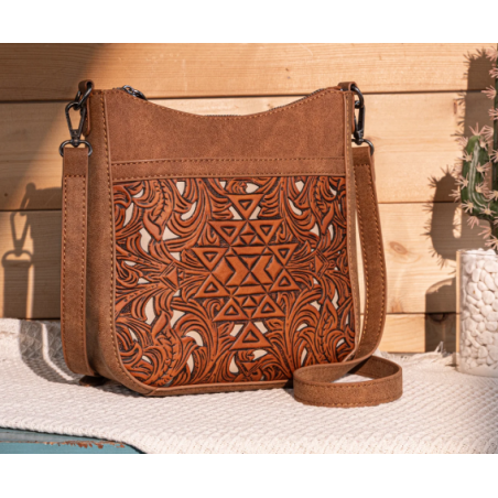 TW Pattern Tooled Collection Crossbody Bag - Coffee