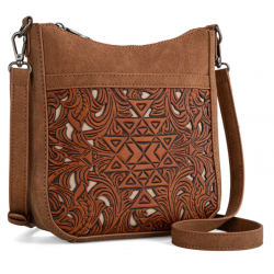 TW Pattern Tooled Collection Crossbody Bag - Coffee