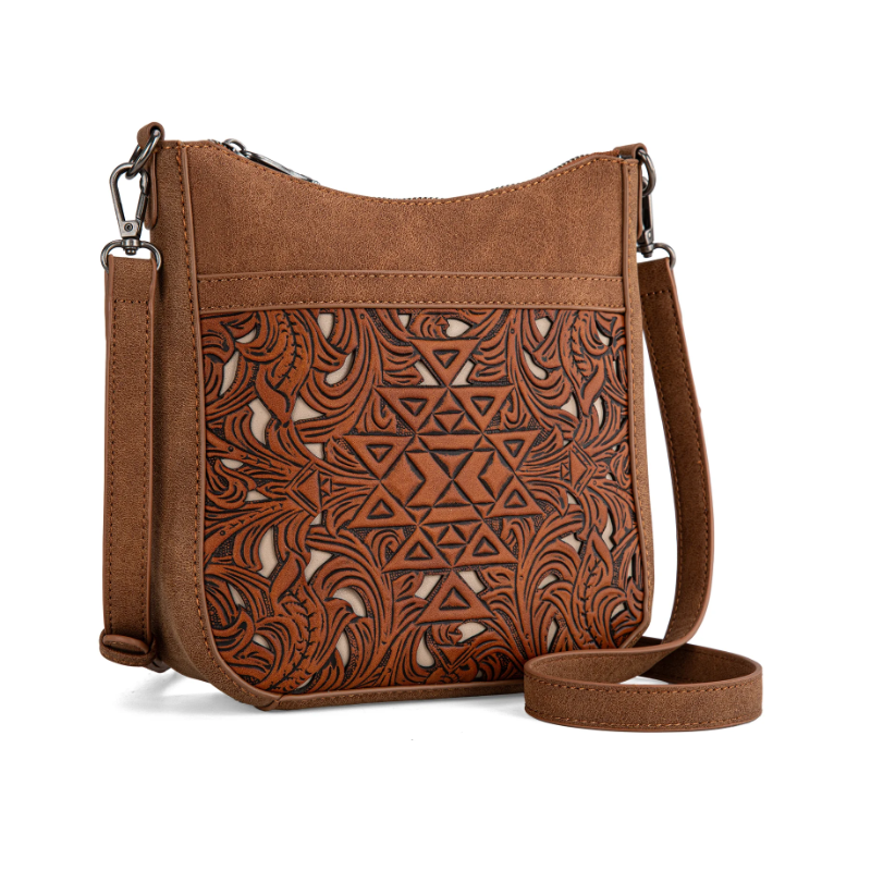 TW Pattern Tooled Collection Crossbody Bag - Coffee