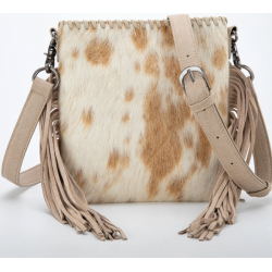 TW Collection Hair-On Cowhide Fringe Concealed Carry Crossbody Bag White&Yellow