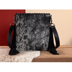 TW Collection Hair-On Cowhide Fringe Concealed Carry Crossbody Bag Grey