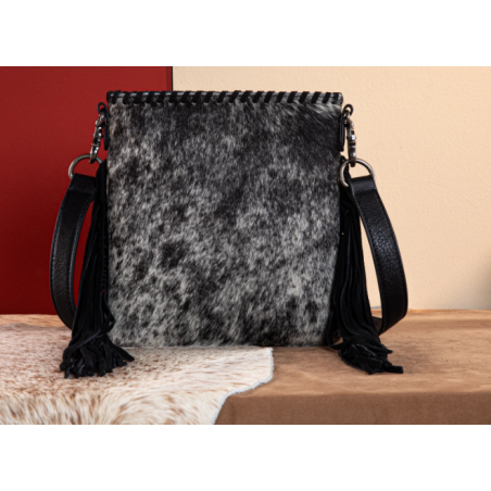 TW Collection Hair-On Cowhide Fringe Concealed Carry Crossbody Bag Grey