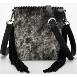 TW Collection Hair-On Cowhide Fringe Concealed Carry Crossbody Bag Grey