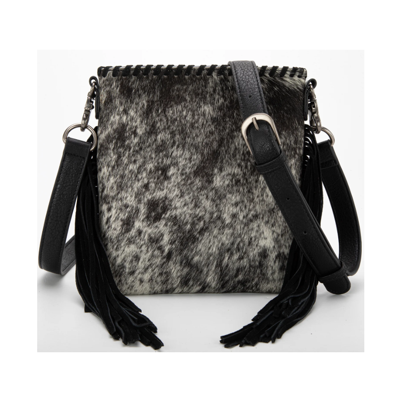 TW Collection Hair-On Cowhide Fringe Concealed Carry Crossbody Bag Grey