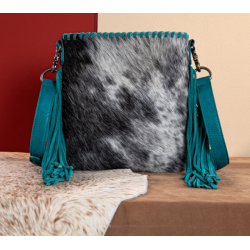 TW Collection Hair-On Cowhide Fringe Concealed Carry Crossbody Bag Turquoise