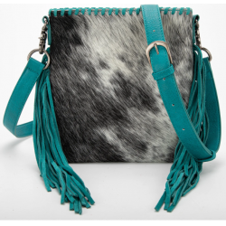 TW Collection Hair-On Cowhide Fringe Concealed Carry Crossbody Bag Turquoise