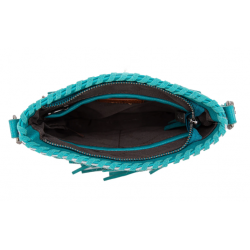 TW Collection Hair-On Cowhide Fringe Concealed Carry Crossbody Bag Turquoise
