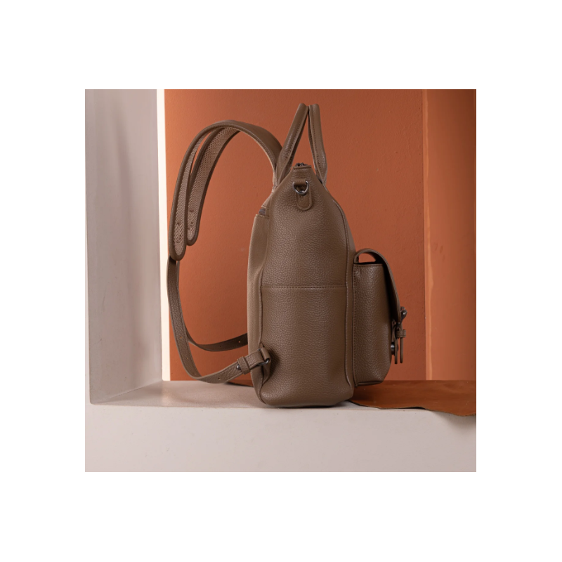Cow Print Tote/Shoulder Bag Convertible Backpack - Khaki