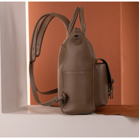 Cow Print Tote/Shoulder Bag Convertible Backpack - Khaki