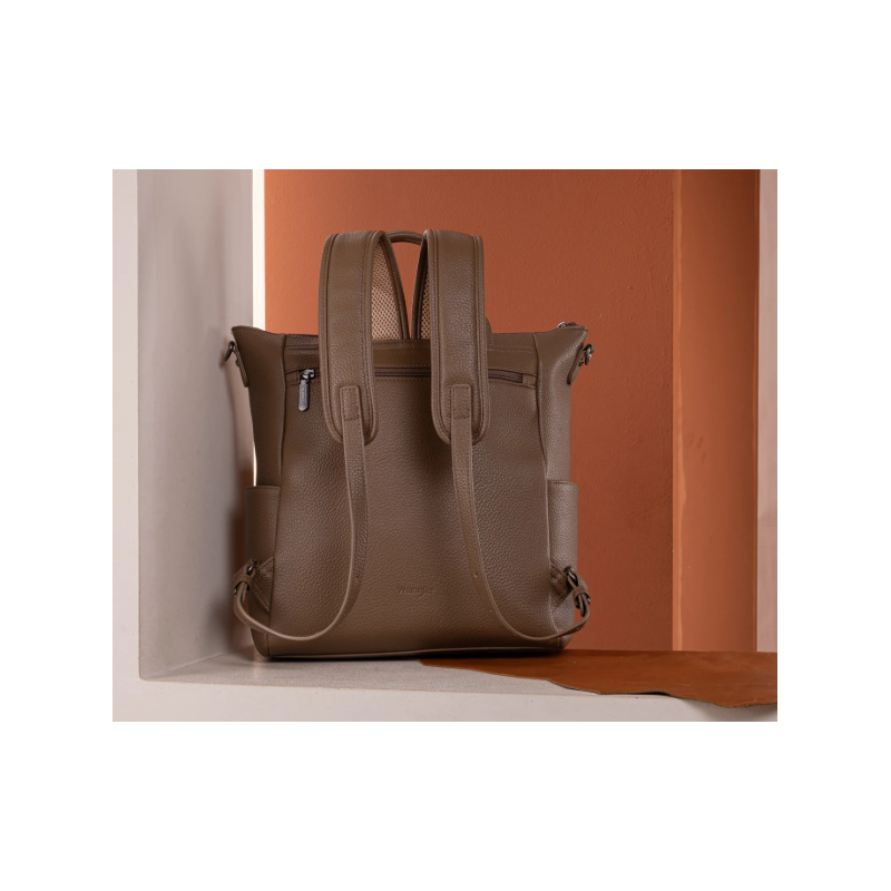 Cow Print Tote/Shoulder Bag Convertible Backpack - Khaki