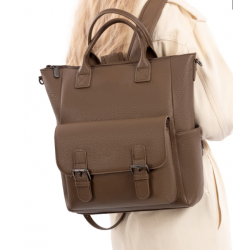 Cow Print Tote/Shoulder Bag Convertible Backpack - Khaki