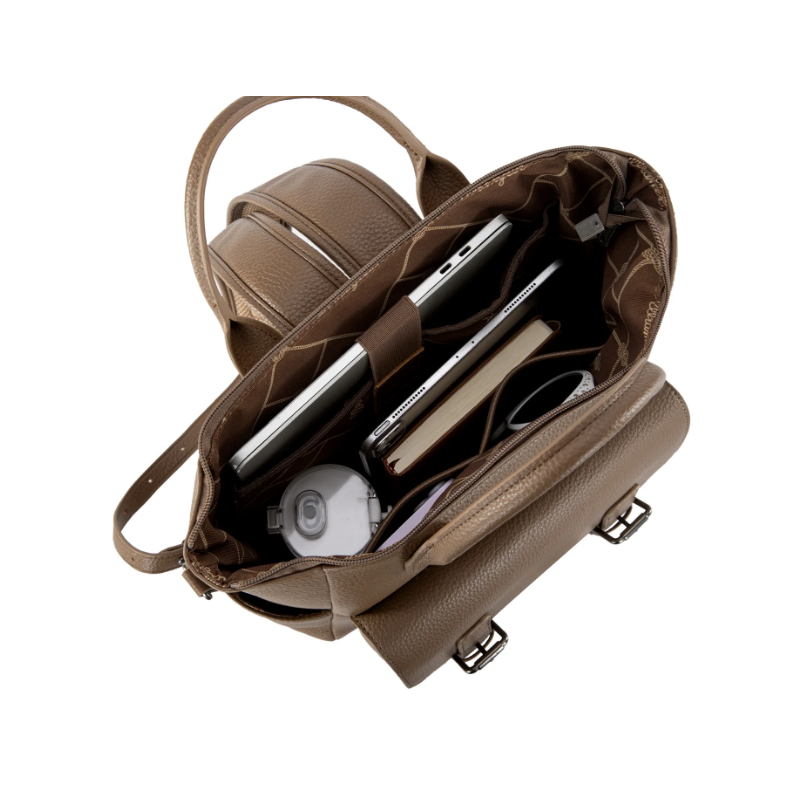 Cow Print Tote/Shoulder Bag Convertible Backpack - Khaki