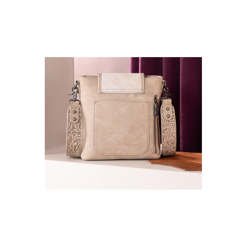 TW Collection Genuine Hair-On Cowhide Tooled Concealed Carry Crossbody Bag - Camel Tan