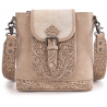 TW Collection Genuine Hair-On Cowhide Tooled Concealed Carry Crossbody Bag - Camel Tan