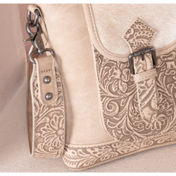 TW Collection Genuine Hair-On Cowhide Tooled Concealed Carry Crossbody Bag - Camel Tan