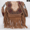 TW Collection Genuine Hair-On Cowhide Tooled Fringe Crossbody Bag -  Brown