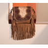 TW Collection Genuine Hair-On Cowhide Tooled Fringe Crossbody Bag -  Brown