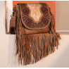 TW Collection Genuine Hair-On Cowhide Tooled Fringe Crossbody Bag -  Brown