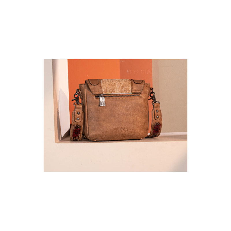 TW Collection Genuine Hair-On Cowhide Tooled Fringe Crossbody Bag -  Brown