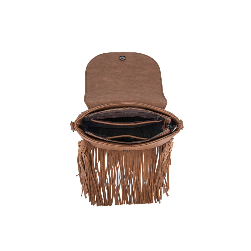 TW Collection Genuine Hair-On Cowhide Tooled Fringe Crossbody Bag -  Brown