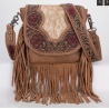 TW Collection Genuine Hair-On Cowhide Tooled Fringe Crossbody Bag -  Brown