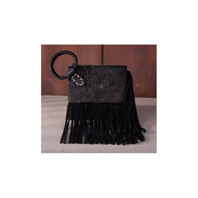 TW Collection Genuine Hair-On Cowhide Ring Handle Bag - Black TW Collection Genuine Hair-On Cowhide Ring Handle Bag - Black