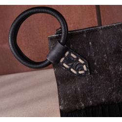 TW Collection Genuine Hair-On Cowhide Ring Handle Bag - Black