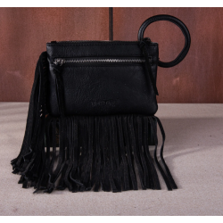 TW Collection Genuine Hair-On Cowhide Ring Handle Bag - Black