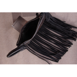 TW Collection Genuine Hair-On Cowhide Ring Handle Bag - Black