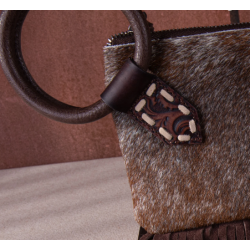 TW Collection Genuine Hair-On Cowhide Ring Handle Bag - Chocolate