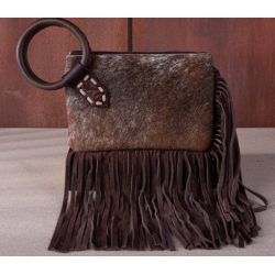 TW Collection Genuine Hair-On Cowhide Ring Handle Bag - Chocolate
