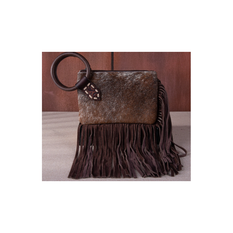 TW Collection Genuine Hair-On Cowhide Ring Handle Bag - Chocolate TW Collection Genuine Hair-On Cowhide Ring Handle Bag - Chocolate