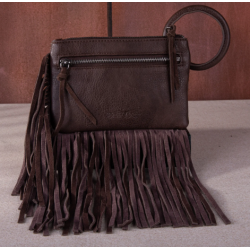 TW Collection Genuine Hair-On Cowhide Ring Handle Bag - Chocolate