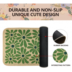 Spring Green Floral Decorative Doormat, Seasonal Summer Low-Profile Switch Rug Door Mat Floor Mat for Indoor Outdoor