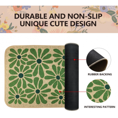Spring Green Floral Decorative Doormat, Seasonal Summer Low-Profile Switch Rug Door Mat Floor Mat for Indoor Outdoor