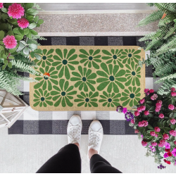 Spring Green Floral Decorative Doormat, Seasonal Summer Low-Profile Switch Rug Door Mat Floor Mat for Indoor Outdoor