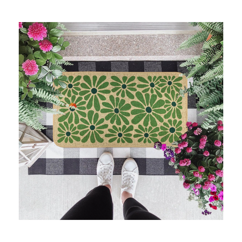 Spring Green Floral Decorative Doormat, Seasonal Summer Low-Profile Switch Rug Door Mat Floor Mat for Indoor Outdoor