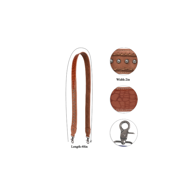 TB Western Guitar Style Croc Print Crossbody Strap - Brown