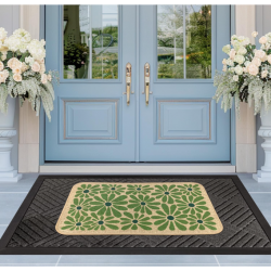 Spring Green Floral Decorative Doormat, Seasonal Summer Low-Profile Switch Rug Door Mat Floor Mat for Indoor Outdoor