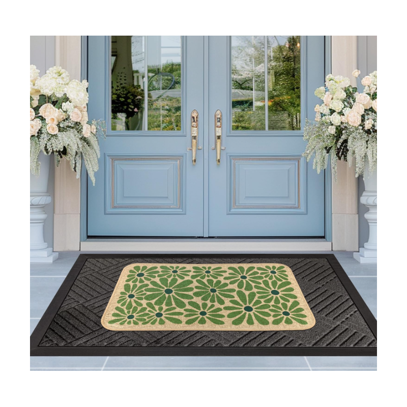 Spring Green Floral Decorative Doormat, Seasonal Summer Low-Profile Switch Rug Door Mat Floor Mat for Indoor Outdoor