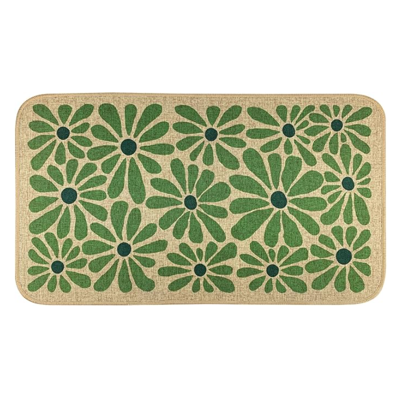 Spring Green Floral Decorative Doormat, Seasonal Summer Low-Profile Switch Rug Door Mat Floor Mat for Indoor Outdoor