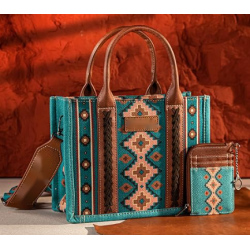 TW CollectionSmall Tote/Crossbody and Card Case Set 2Pc- Burgundy - Turquoise