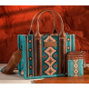 TW CollectionSmall Tote/Crossbody and Card Case Set 2Pc- Burgundy - Turquoise